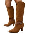 thumbnail image 1 of KEVCHE Women's Chunky Heel Knee High Boots, Plus Size Pointed Toe Suede Casual Design with Breathable Lining, Trendy Boots for Daily Party Wear, 1 of 9
