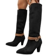 thumbnail image 1 of KEVCHE Women's Chunky Heel Knee High Boots, Plus Size Pointed Toe Suede Casual Design with Breathable Lining, Trendy Boots for Daily Party Wear, 1 of 8