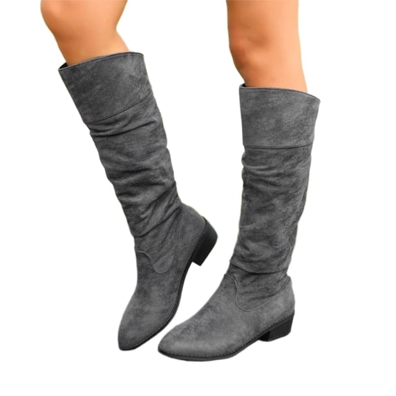 KEVCHE Women's Chunky Heel Knee High Boots, Plus Size Suede Slouch Casual Design with Breathable Lining and Cushion Sole, Trendy Boots for Daily Leisure Wear