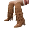 thumbnail image 1 of KEVCHE Women's Chunky Heel Knee High Boots, Plus Size V Cut Fringe Pointed Toe Stiletto Suede Design with Breathable Lining, Trendy Boots for Daily Party Wear, 1 of 9