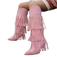 thumbnail image 1 of KEVCHE Women's Chunky Heel Knee High Boots, Plus Size V Cut Fringe Pointed Toe Stiletto Suede Design with Breathable Lining, Trendy Boots for Daily Party Wear, 1 of 8