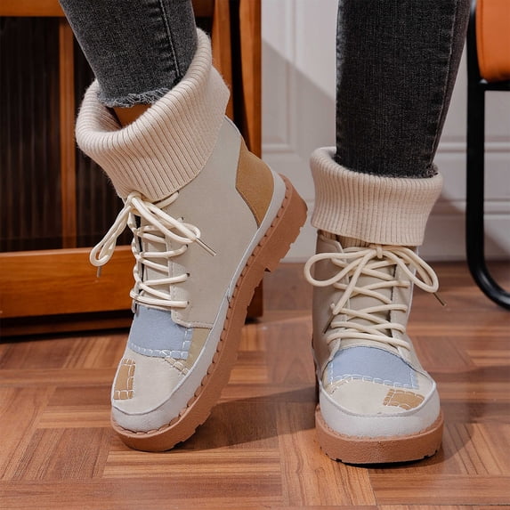 KEVCHE Women's Chunky Heel Short Ankle Boots, Fashion Patchwork Multi Color Short Booties with Breathable Lining and Cushion Sole, Trendy Boots for Daily Leisure Wear