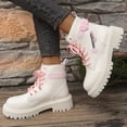 thumbnail image 1 of KEVCHE Women's Slip on Ankle Boots, British Front Lace Up Platform Round Toe Short Boots with Breathable Lining and Cushion Sole, Trendy Boots for Daily Wear, 1 of 6
