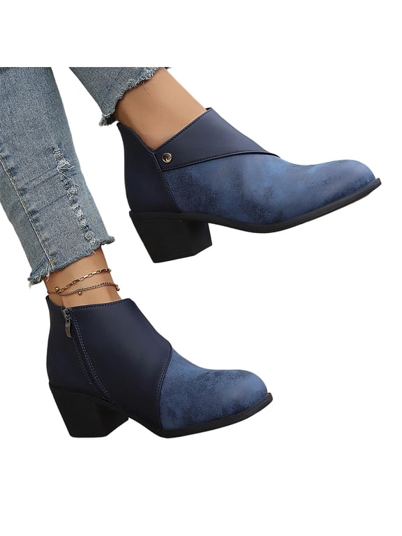Womens Bootie Short Ankle Boot Winter Shoes,Plus Size Short Boots with Side Zipper,Heel Casual Booties for Everyday Wear