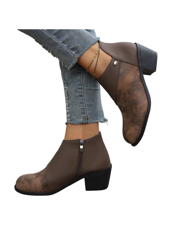 Womens Bootie Short Ankle Boot Winter Shoes,Plus Size Short Boots with Side Zipper,Heel Casual Booties for Everyday Wear