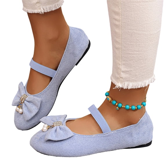 KEVCHE Womens Bow Decoration Single-Strap Dress Shoes, Round Toe Comfortable Flats for Daily Fashion and Party Occasions, Stylish Wide Width Casual Footwear