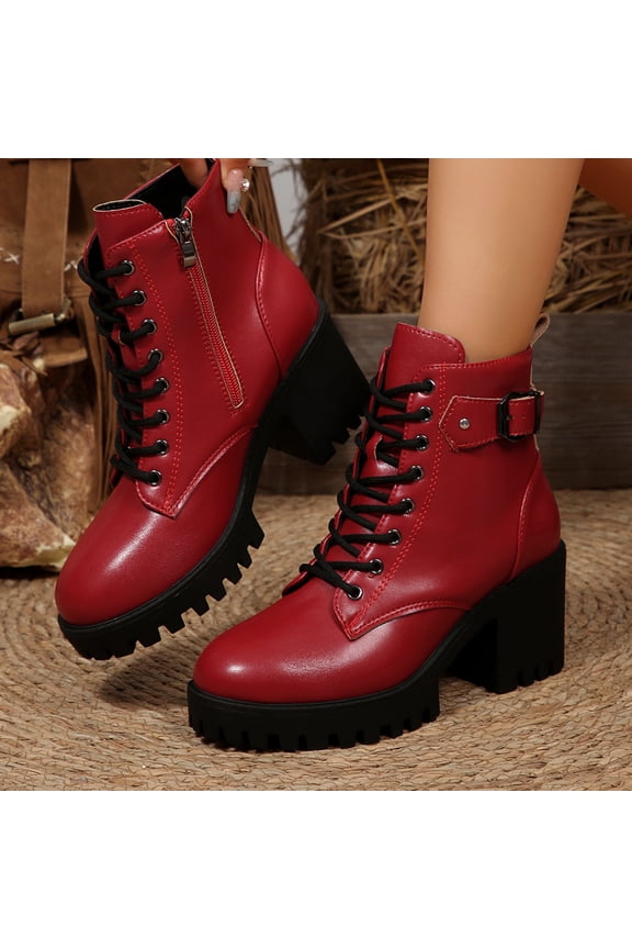 Womens British Style Chunky Martin Boots , Side ZipperComfortable Ankle Booties with Non-Slip Sole for Daily Wear, Lightweight Warm Boots with Cushioned Insole, Stylish Fashion Boots