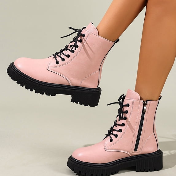 KEVCHE Womens British Style Thick-Soled Boots, Comfortable Platform Booties with Non-Slip Sole for Daily Wear, Warm Short Boots with Cushioned Insole, Stylish Versatile Boots for Casual