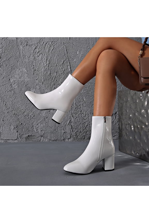 Womens Chunky Heel Side Zipper Boots, Comfortable Ankle Booties with Non-Slip Sole for Daily Wear, Lightweight Warm Boots with Cushioned Insole