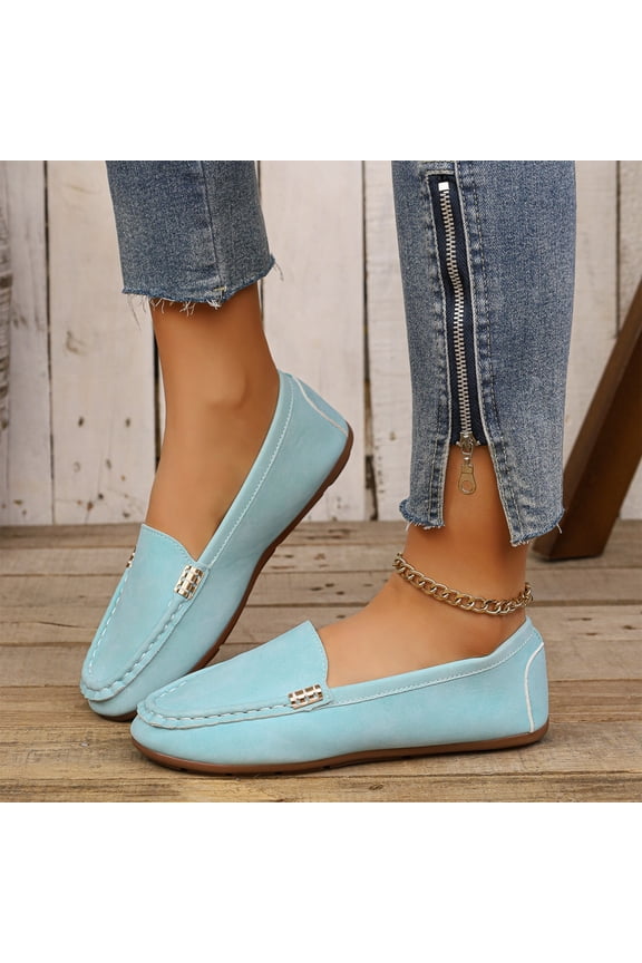 Womens Classic Comfort Leather Penny Loafers, Casual Slip Ons Lightweight Walking Flats, Driving Mocs Boat Shoes, Summer Low Cut Shallow Mouth One Foot Flat Sole Shoes