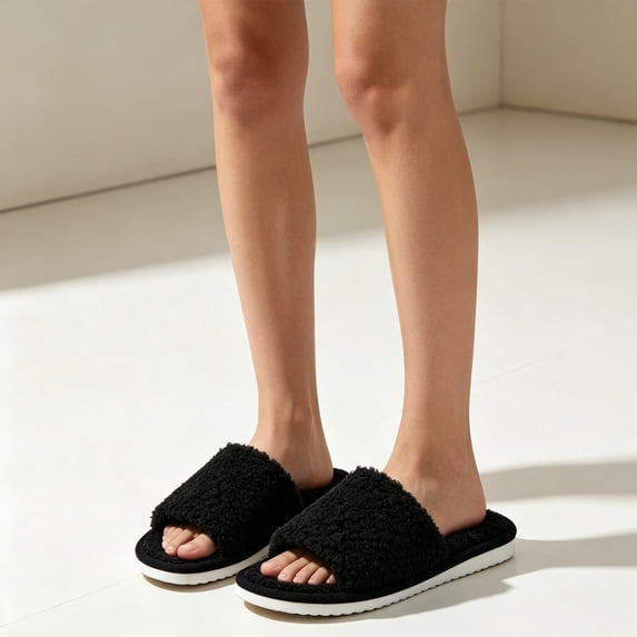KEVCHE Womens Fuzzy Slippers , Warm Lightweight Cushion Non-Slip Tread , Indoor Outdoor House Slippers