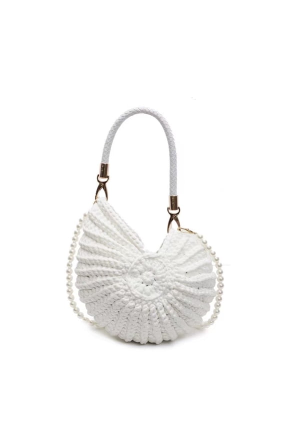 Womens Handwoven Seaside Themed Crossbody Bag with Seashell Conch Accents Snail Shell Woven Tote Purse Crochet Summer Beach Boho Shoulder Bag