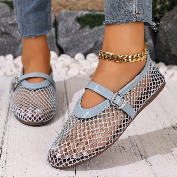 KEVCHE Womens Hollow Out Mesh Mary Jane Shoes, Soft Soled Breathable Flat Casual Footwear, Lightweight Summer Fashion Daily Shoes, Elegant Comfortable Shoes