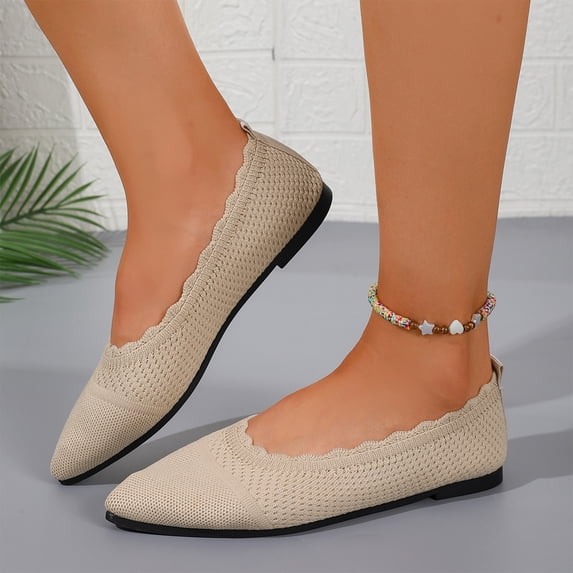 KEVCHE Womens Knit Flats,Pointed Toe Breathable Cutout Casual Design with Cushion Comfort Sole and Soft Cozy Lining,Non-Slip Durable Footwear for Daily Wear Gifts