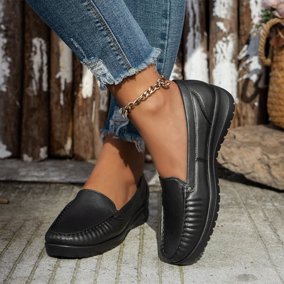 KEVCHE Womens Low Heel Leather Loafers Slip On, Comfortable Air Cushion Walking Shoes with Lightweight Non-Slip Sole, Casual Breathable Footwear for Daily Wear, Stylish Versatile Loafers
