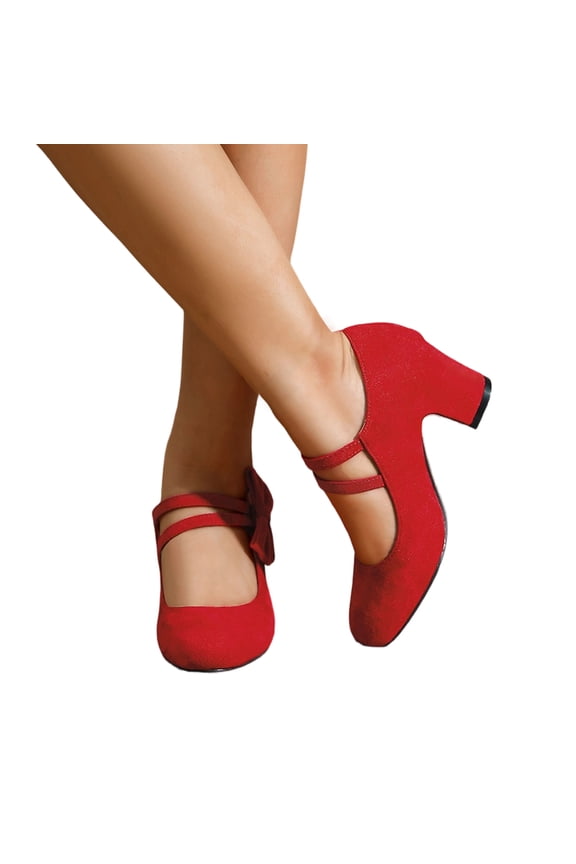 Womens Mary Jane Close Round Toe VintageHeels Bow Double Straps Retro Chunky Platform Mary Jane Pumps with Bow Comfortable Round Toe Block Heel Party Work Dress Shoes