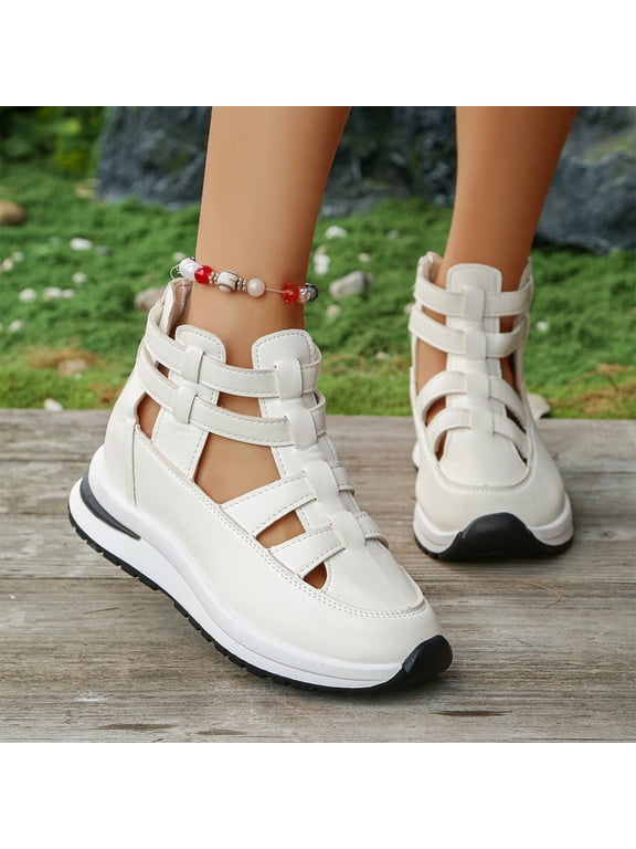 Womens Openwork Breathable High-Top Thick Sole Sandals, Orthopedic Platform Sneakers with Arch Support, Hollow Out Wedge Casual Dress Summer Shoes for Women