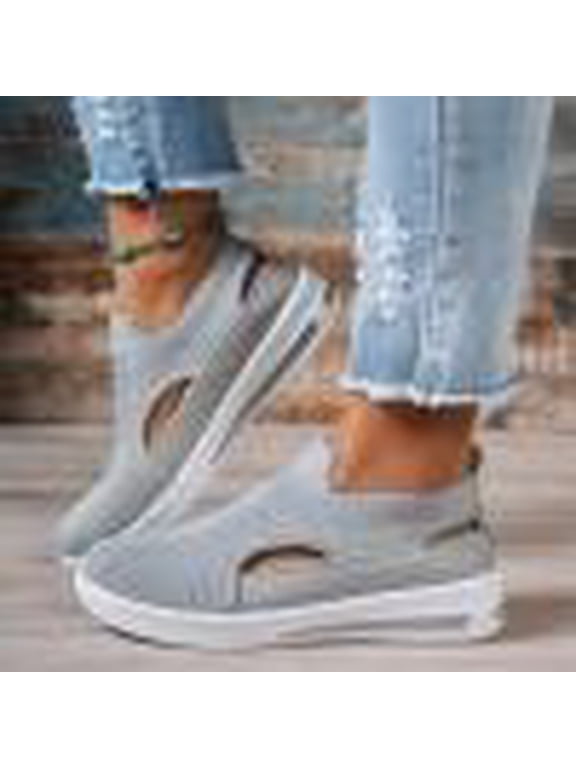 Womens Orthopedic Walking Shoes Breathable Soft Knitted Sneakers, Arch Support Casual Slip-On Athletic Footwear for Plantar Fasciitis Relief, Lightweight Non-Slip Daily Sport Shoes