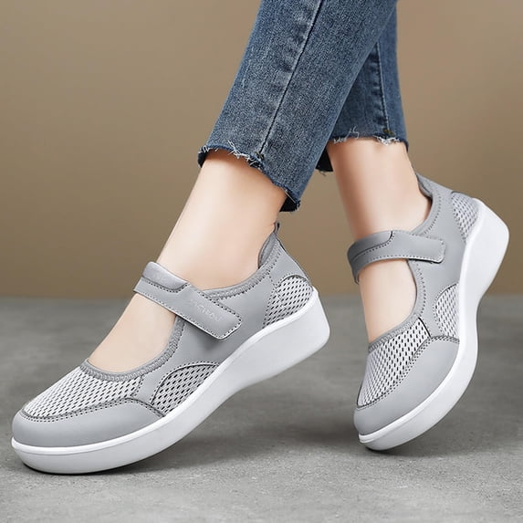 KEVCHE Womens Orthopedic Walking Shoes,Mesh Breathable Casual Mary Jane Sneakers Fashion Round Toe Non Slip on Walking Flats Comfort Shoes