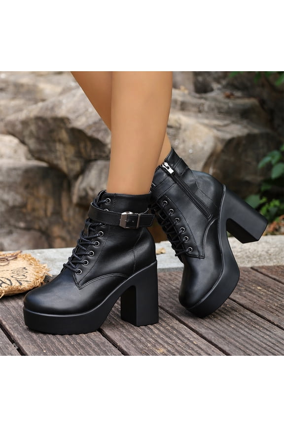 Womens Platform Chunky Heel Ankle Booties, Leather Self Tie Design, Handmade Square Toe Boots for Casual Daily Wear, Versatile Leather Booties for Commuting Travel Gift