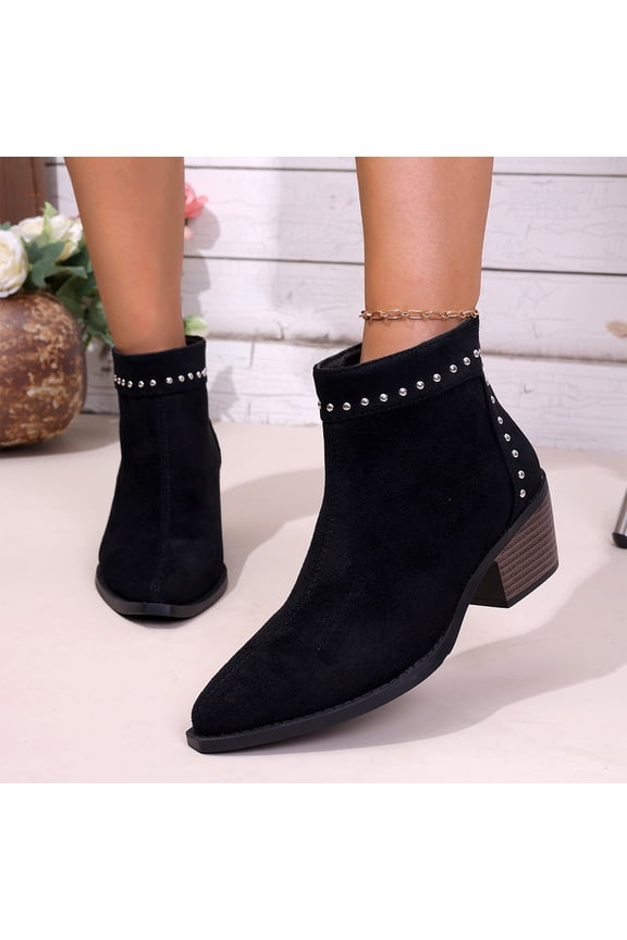 Womens Pointed Toe Side Zipper Dress Boots for Fall Winter, Fashion Block Heel Ankle Booties with Non-Slip Sole, Stylish Short Boots for Work and Party
