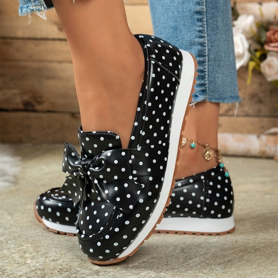 KEVCHE Womens Polka Dot Loafers Comfortable Casual Slip-On Shoes for Daily Wear, Lightweight Breathable Flat Shoes with Cushioned Insole, Stylish Everyday Footwear