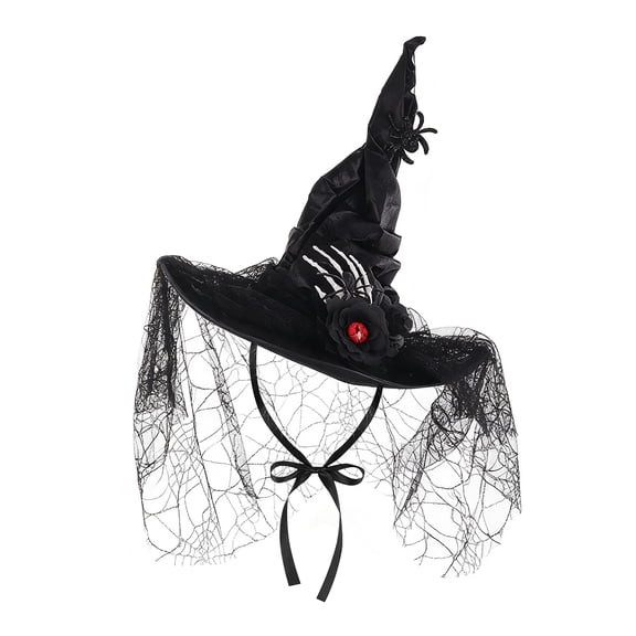 KEVCHE Womens Ruffled Lace Trim Witch Hat for Halloween Costume, Purple Orange Spooky Satin Hat with Adjustable Ribbon, 3D Eyeball Decor Cosplay Accessory Party Headwear