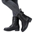 thumbnail image 1 of KEVCHE Womens Warm Fleece-Lined Martin Boots with Belt Buckle Side Zipper, Lace-Up Short Combat Booties, Non-Slip Style Cowgirl Boots for Winter, 1 of 8