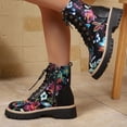 thumbnail image 1 of KEVCHE Womens Western Combat Boots with Floral Design, Side Zipper and Lace-Up Closure, Flat Platform Ankle Boots for Winter Fall, Comfortable Non-Slip Booties with Cushioned Insole, 1 of 7