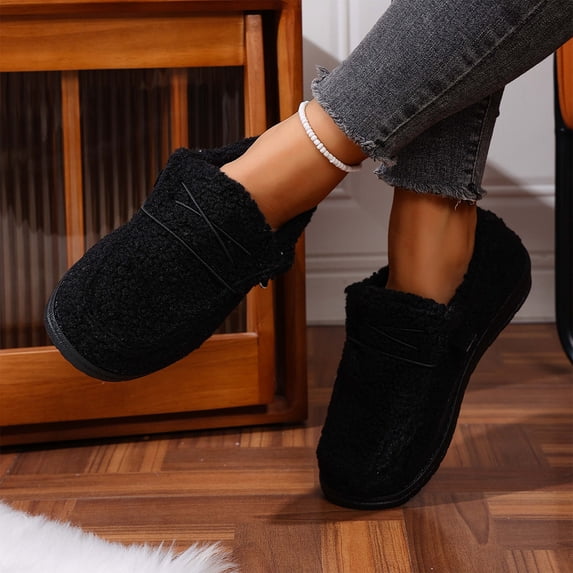 KEVCHE Womens Winter Warm Furry Flat Shoes,Cotton Lined Cozy Design with Cushion Comfort Sole and Soft Interior,Non-Slip Durable Footwear for Indoor Outdoor Daily Gifts