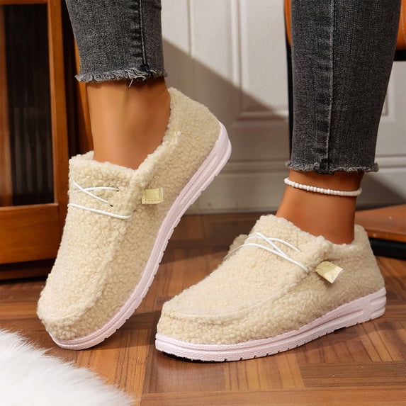 KEVCHE Womens Winter Warm Furry Flat Shoes,Cotton Lined Cozy Design with Cushion Comfort Sole and Soft Interior,Non-Slip Durable Footwear for Indoor Outdoor Daily Gifts
