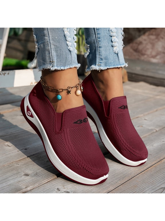 Woven Orthopedic Shoes Closed Toe Hands Free Slip-ins Casual Loafers, Lightweight Platform Wedge Sneakers with Ankle Strap, Hollow Breathable Mary Jane Office Walking Shoes