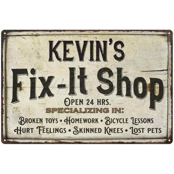 KEVIN'S Fix-It Shop Sign Grandpa Dad Wall Décor Gift 12x18 Metal 112180006026
