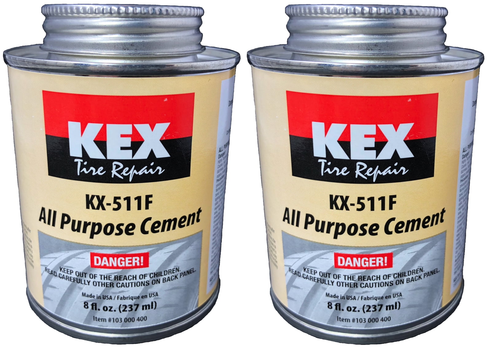KEX 2 Cold Vulcanizing Rubber Tire and Tube Patch Plug Repair Cement 8oz cans