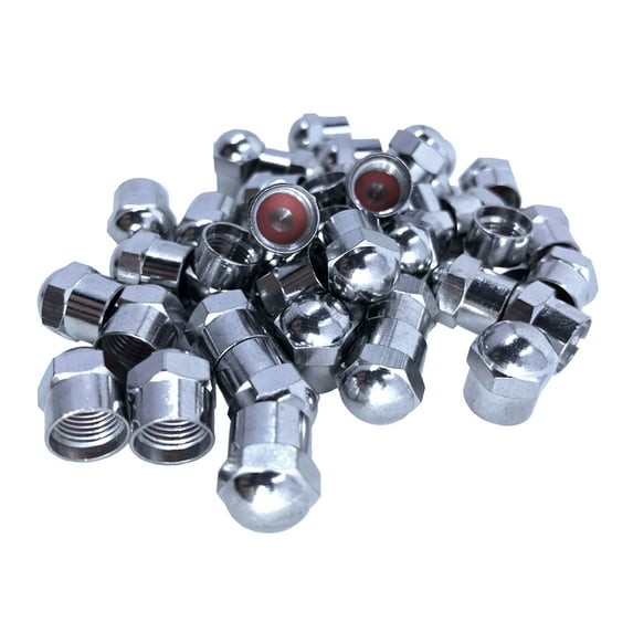 KEX Pack of 100 Chrome Hex Dome Metal Valve caps for Cars, Bicycles and Trucks with Inner Seal