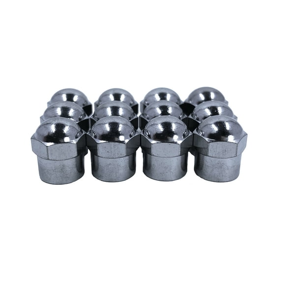 KEX Pack of 12 Chrome Hex Dome Metal Valve caps for Cars, Bicycles and Trucks with Inner Seals