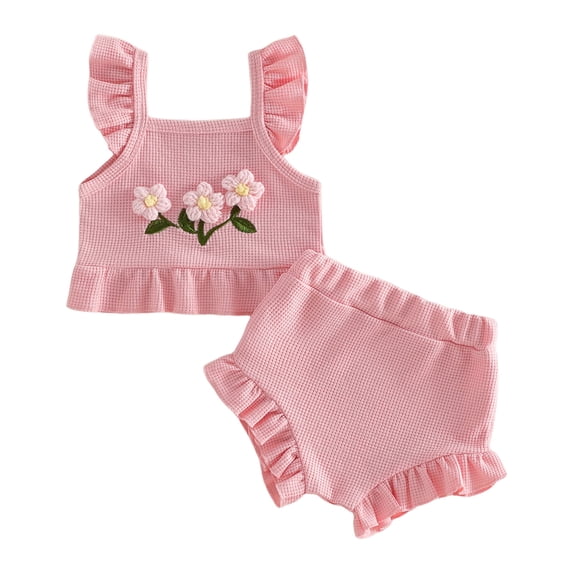 KEXE 2T Summer Clothes For Girls Baby Girl Set Summer Toddler Girl Clothes Baby Girl Sleeveless Shirt Shorts Set Cute Outfits