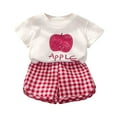 thumbnail image 1 of KEXE 3T Summer Clothes Girl Kids Cute Peach Print T-Shirt With Elastic Waist Plaid Shorts Summer Set(Red,6-12 Months), 1 of 4