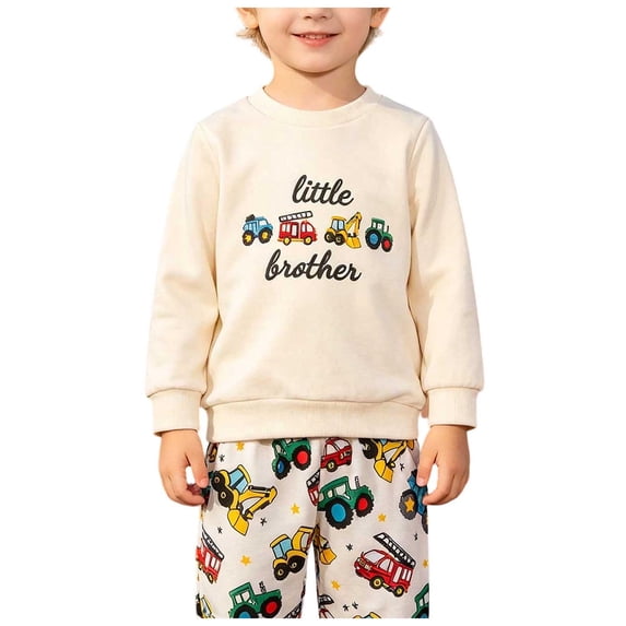 KEXE 4 Year Old Boy Clothes Toddler Big Little Brother Construction Truck Print Crew Sweatshirt Vehicle Jogger Pants Set(3-6 Months,White)