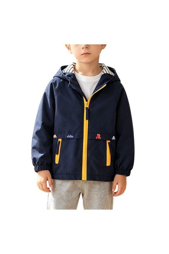 Baby Boy Clothes Boys Spring Hooded Wind Jacket Striped Lining Color Contrast Pocket Coat（2-3 Years，Blue）