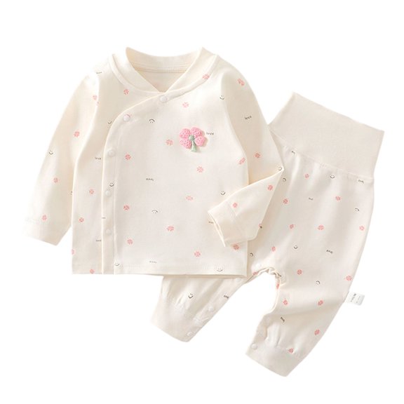 KEXE Baby Boy Clothes Newborn Floral Embroidery Side Long Sleeve Top High Waist Printed Pants Baby Set(3-6 Months,Pink)