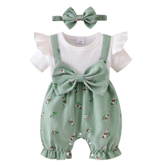 KEXE Baby Girl Romper 9-12 Month Girl Clothes Newborn Baby Girl Outfit Ruffle Romper Cute Jumpsuit Clothes And Headband