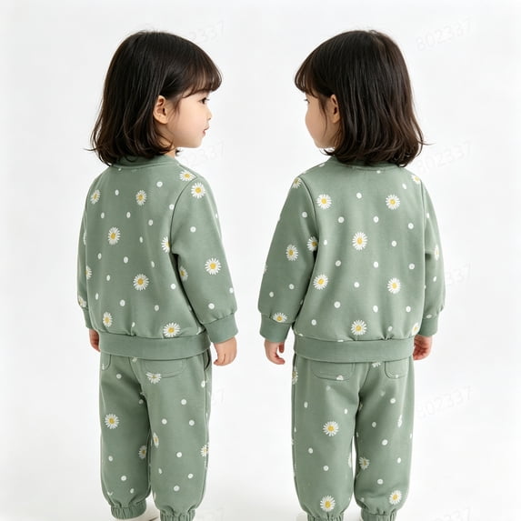 KEXE Baby Girls Print Sweat Set Round Neck Loose Pullover Top Elastic Waist Jogger Trousers
