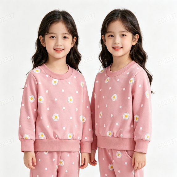 KEXE Baby Girls Print Sweat Set Round Neck Loose Pullover Top Elastic Waist Jogger Trousers