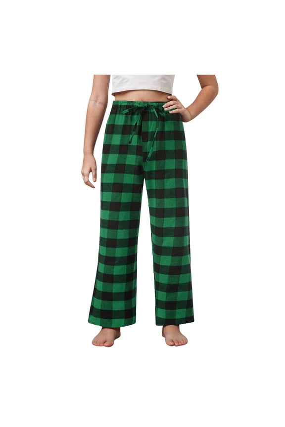 Boys Pants Boys Relaxed Fit Plaid Casual Pants Multi Color Buffalo Pattern Elastic Waistband Trousers(8-9 Years,Green)