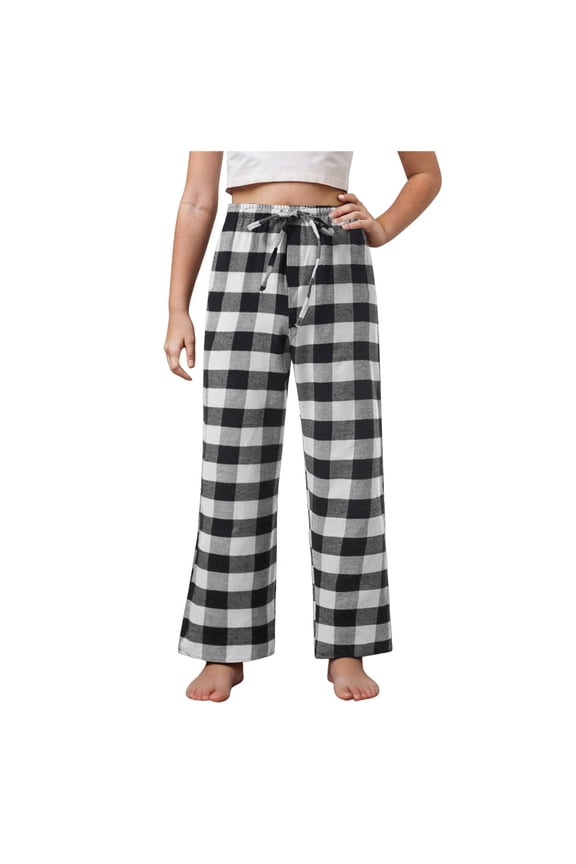 Boys Pants Size 10-12 Boys Relaxed Fit Plaid Casual Pants Multi Color Buffalo Pattern Elastic Waistband Trousers(13-14 Years,Black)