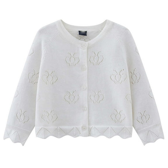 KEXE Cardigan For Girls Girls' Cardigans Girls' Cardigan With Button Loose Long Sleeve Shrug Sweaters Cropped Uniforms Kids Knit Sweater Outerwear White 5-6 Years