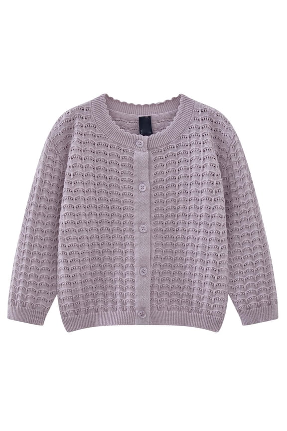 Girl Cardigan Cardigans For Girls Girls' Cardigans Sweater Cotton Button Solid Long Sleeve Knit Sweaters Purple 5-6 Years