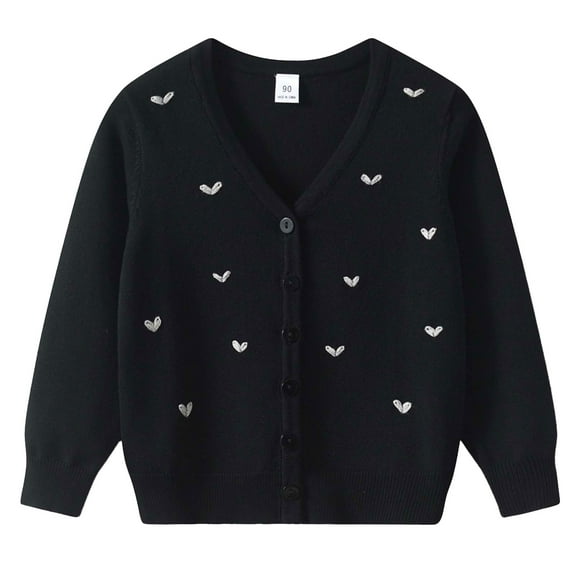 KEXE Girl Cardigan Girls White Cardigan Girls' Cardigan With Button Loose Long Sleeve Shrug Sweaters Cropped Uniforms Kids Knit Sweater Outerwear Black 5-6 Years
