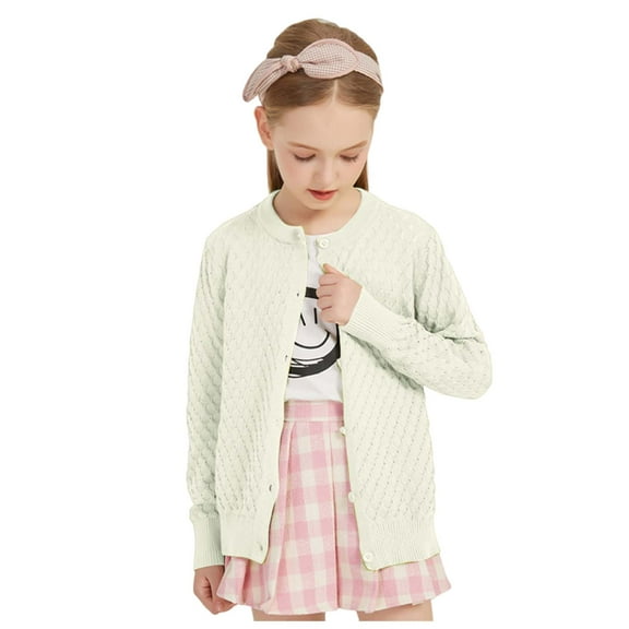 KEXE Girl Sweaters Girls' Cardigans Girls Cardigan Sweaters School Uniform Sweater V Neck Button Front Outerwear Beige 9-10 Years